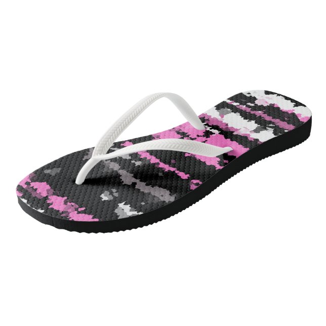 pink black and white abstract jandals (Angled)