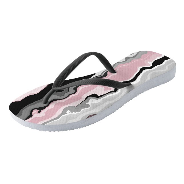 pink black and white abstract jandals (Angled)