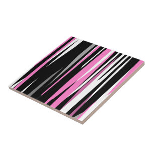 Pink Black and White Abstract Tile