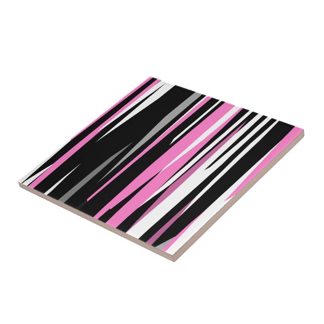 Pink Black and White Abstract   Tile (Side)