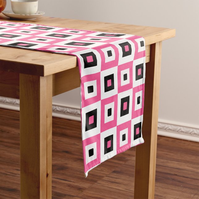 Pink Black and White Chequered Squares Pattern Short Table Runner (Creator Uploaded)