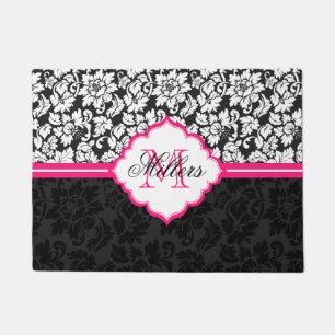 Pink Black And White Floral Damasks Doormat