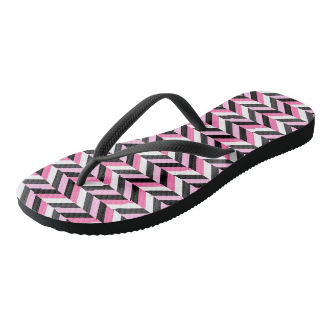 Pink Black and White Geometric  Jandals (Angled)