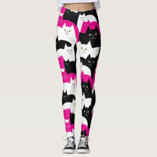 Pink Black and White Kitty Cats Leggings