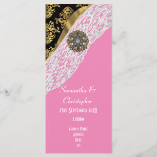 Pink black and white lace church wedding program programme