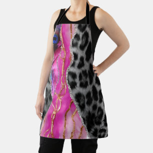 Pink Black and White Leopard Marble Apron
