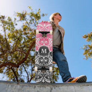 Pink, Black and White Mandala  - Monogram Skateboard