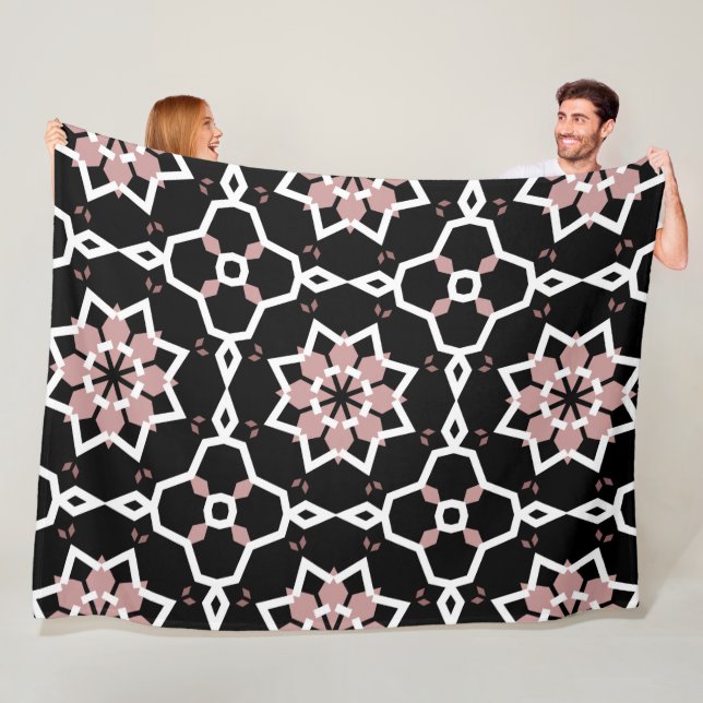 Pink black and white pattern fleece blanket (In Situ)