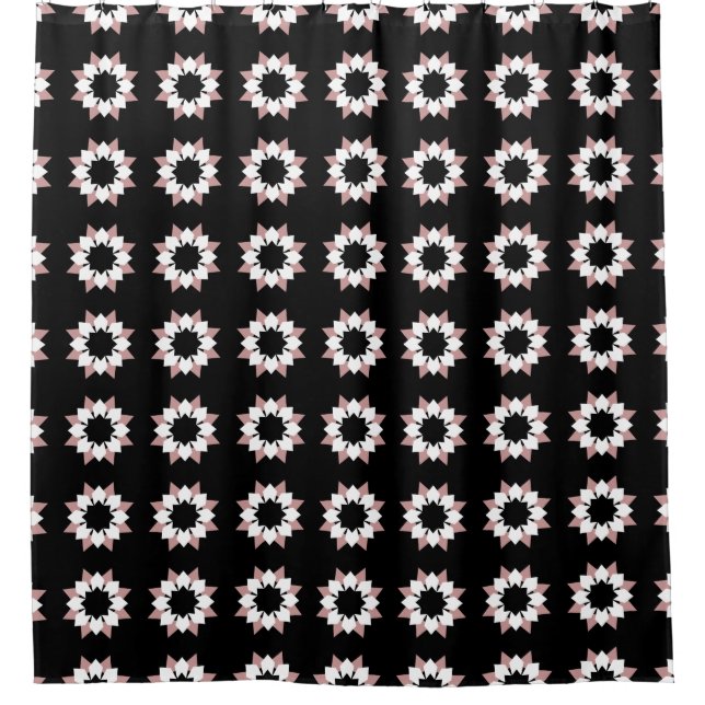 Pink black and white pattern shower curtain (Front)