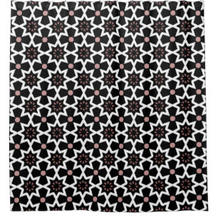 Pink black and white pattern shower curtain