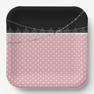 Pink & black and white polka dots paper plate