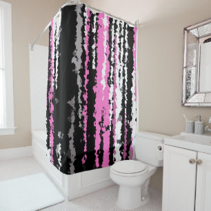 pink black and white  shower curtain