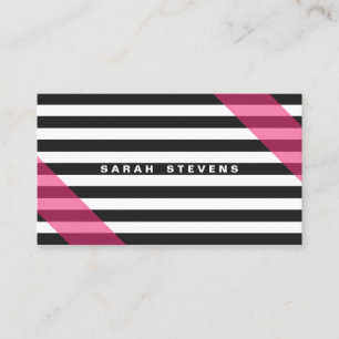 Pink Black and White Striped Modern Salon & Spa Business Card