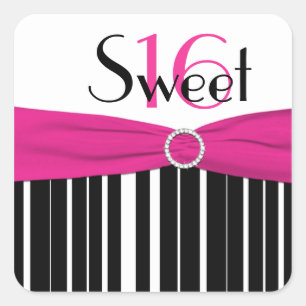 Pink, Black, and White Striped Sweet 16 Sticker