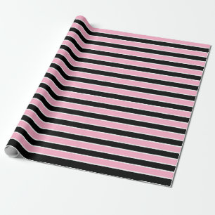 Pink, Black and White Stripes Wrapping Paper