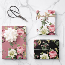 Pink, black and White Vintage Rose Floral Patterns