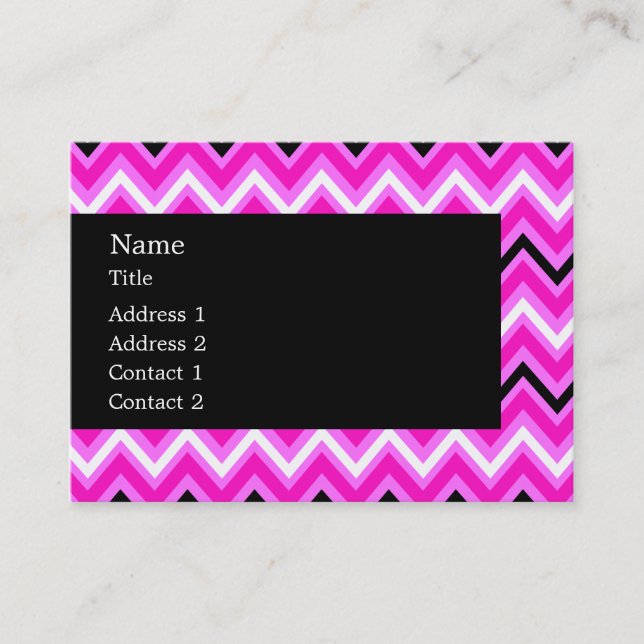 Pink, Black and White Zigzag Business Card (Front)