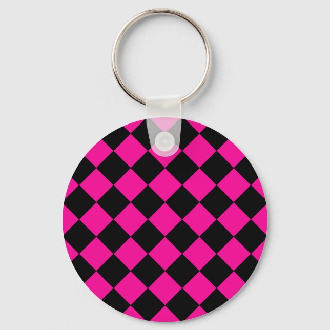 Pink & Black Argyle Key Ring (Front)