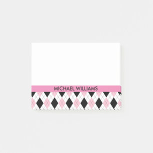 Pink & Black Argyle Pattern with Pink Stripes Post-it Notes