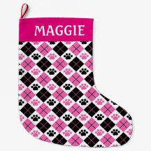 Pink & Black Argyle Paw Print Pattern