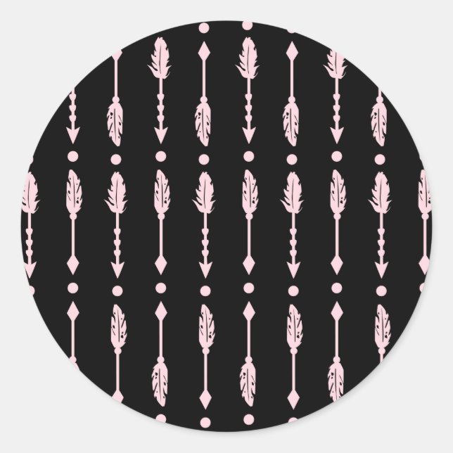Pink & Black Arrows Wild ONE Girls Birthday Party Classic Round Sticker (Front)