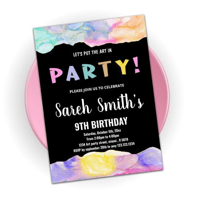 Pink Black Art in Party Paint Birthday Invitations (Creator Uploaded)