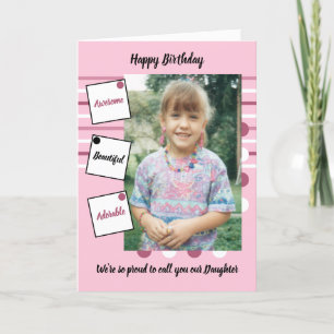 Pink black awesome daughter photo birthday card