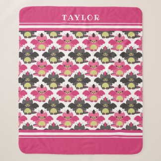 Pink & Black Baby Dragons - Name Sherpa Blanket