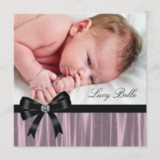 Pink Black Baby Girl Photo Birth Announcement