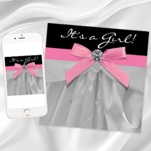 Pink Black Baby Girl Shower Invitations