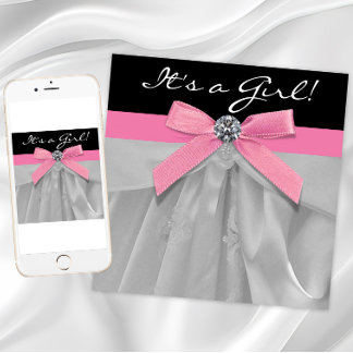Pink Black Baby Girl Shower Invitations