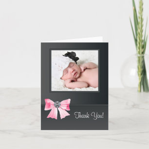 Pink Black Baby Photo Thank You Cards