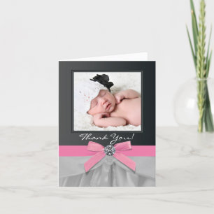 Pink Black Baby Photo Thank You Cards