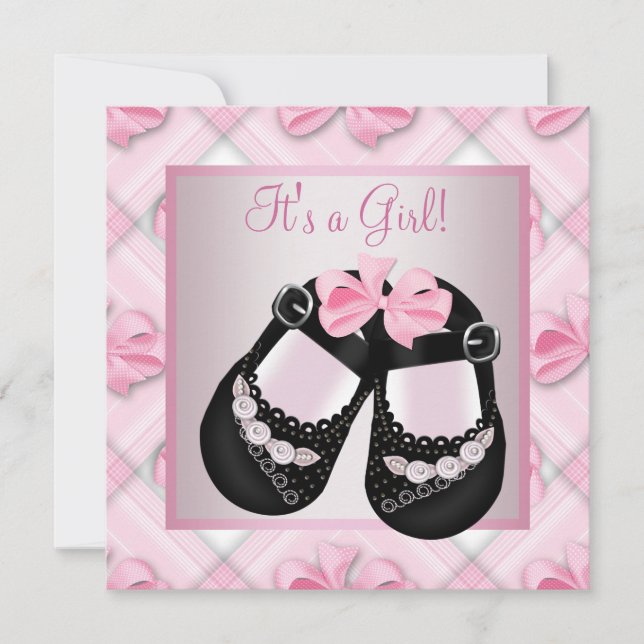 Pink Black Baby Shoes Pink Black Baby Girl Shower Invitation (Front)