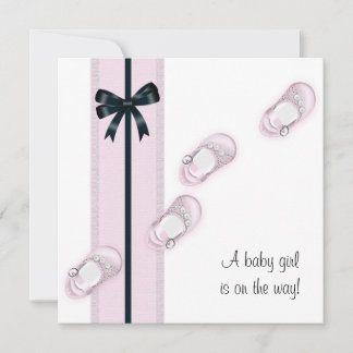 Pink & Black Baby Shoes Shower Invitations