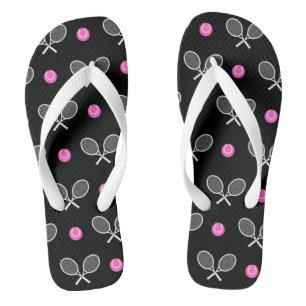 Pink & Black Ball Racket Athletic Pattern Tennis Jandals