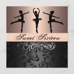 Pink/Black Ballerina Sweet 16 Birthday Invitation