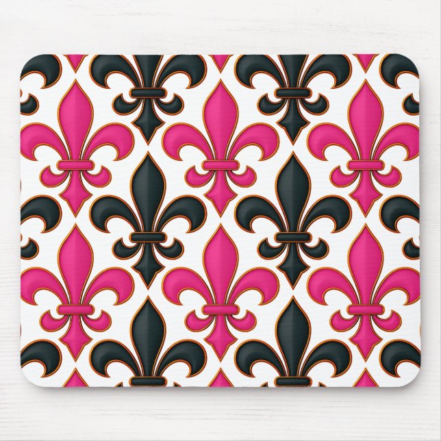 Pink Black Baroque Fleur-de-lis Pattern Design  Mouse Pad (Front)