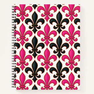 Pink Black Baroque Fleur-de-lis Pattern Design Notebook