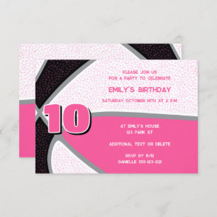 pink black basketball girls sports birthday invitation