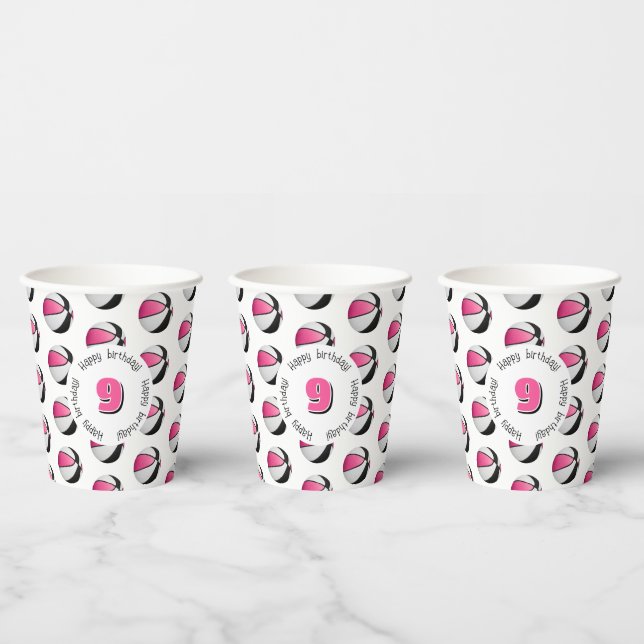 pink black basketballs birthday party paper cups (Multi)