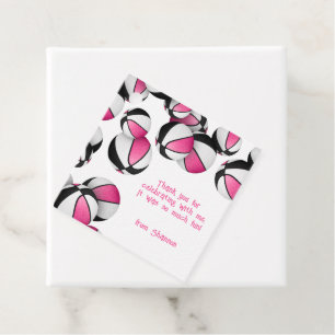 pink black basketballs girls birthday thank you favour tags