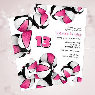 pink black basketballs girls sports birthday invitation