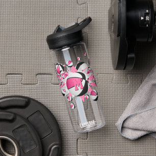 pink black basketballs stars girls sports water bottle