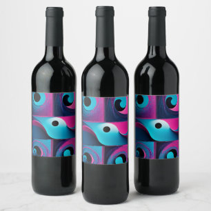 Pink Black Blue Geometric  Wine Label