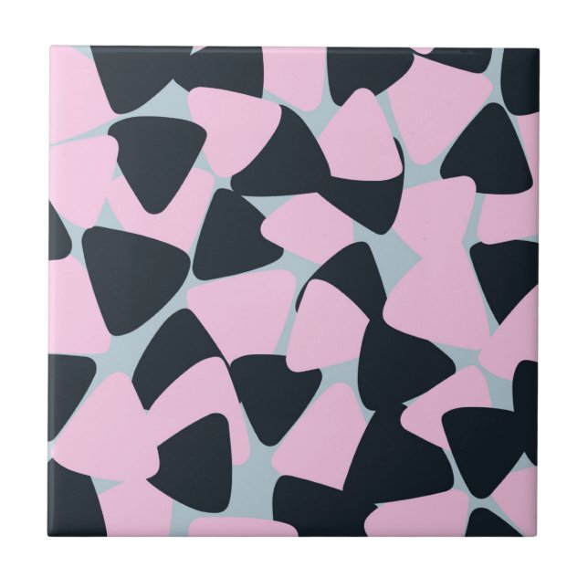 Pink Black Blue Triangle Pattern Tile (Front)