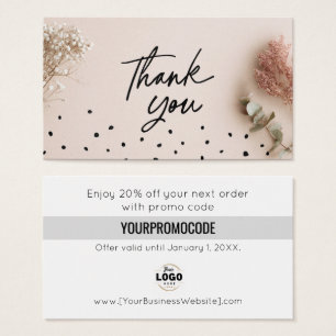 Pink Black Botanical Thank You Discount Cards