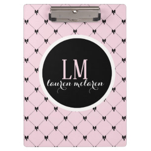 Pink & Black Bow Monogram Notebook Clipboard