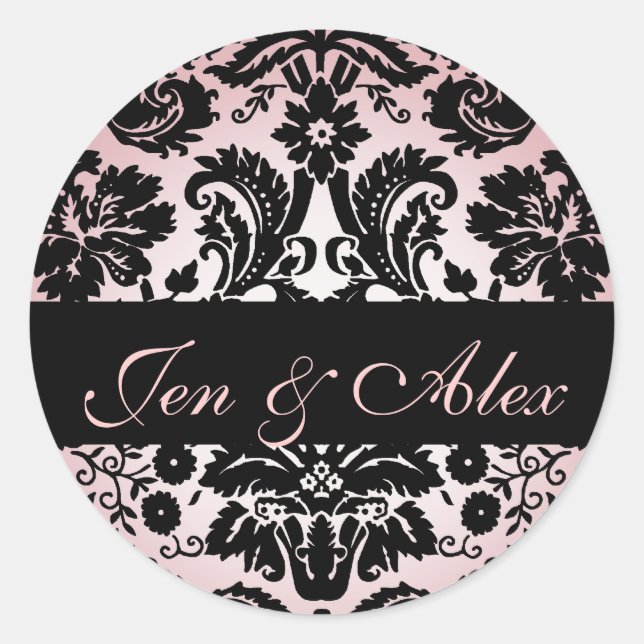 Pink Black Bride Groom Damask Wedding Seal (Front)