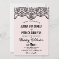 Pink & Black Brocade Lace Wedding Invitation